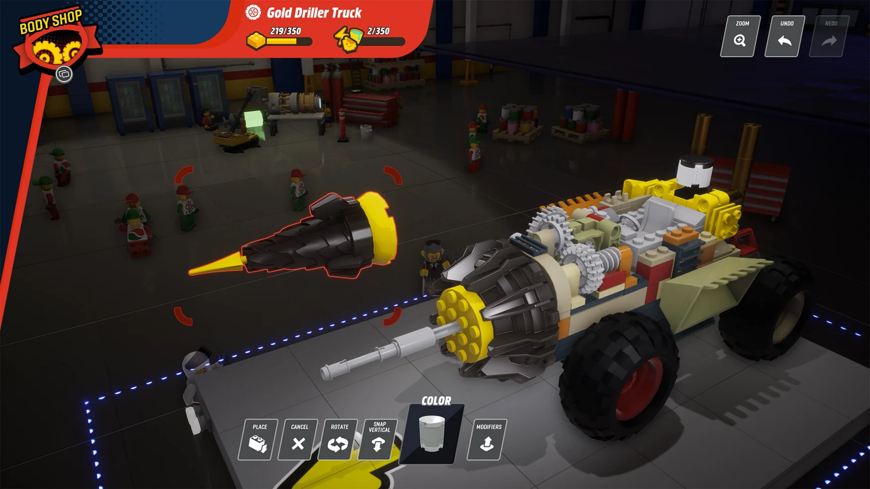 Lego 2K Drive'daki araç inşa modunun ekran görüntüsü.