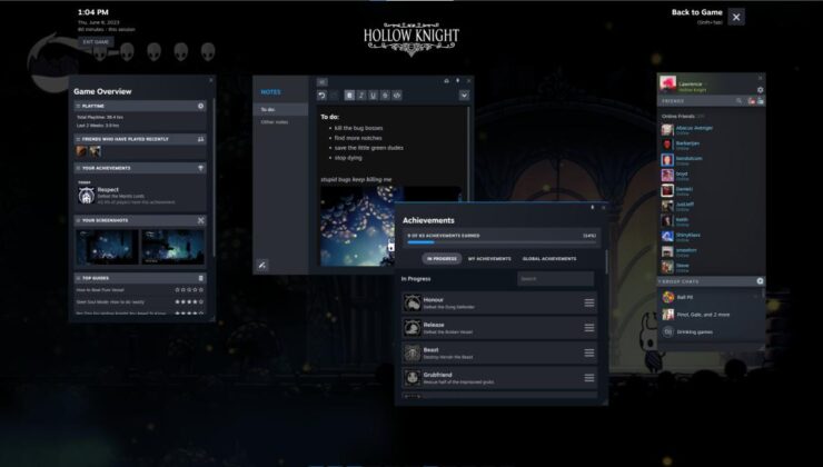Steam, bildirimleri, kullanıcı arabirimi öğelerini ve oyun içi arayüzü elden geçiriyor